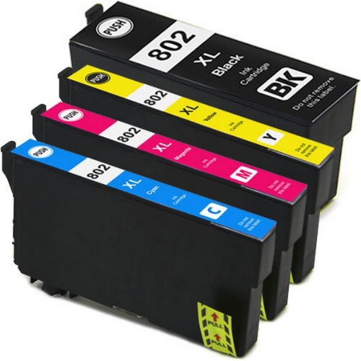 Picture of Compatible T802XL020-S,T802XL120-S,T802XL220-S,T802XL320-S,T802XL420-S (Epson 802XL) High Yield Black, Cyan, Magenta, Yellow Ink Cartridges (4 pack)